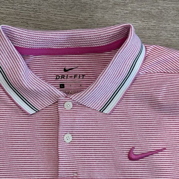 Nike Dri-Fit Polo Shirt Mens Large Teal Pink Striped Swoosh Golf Casual Lot Of 2 - Picture 10 of 11